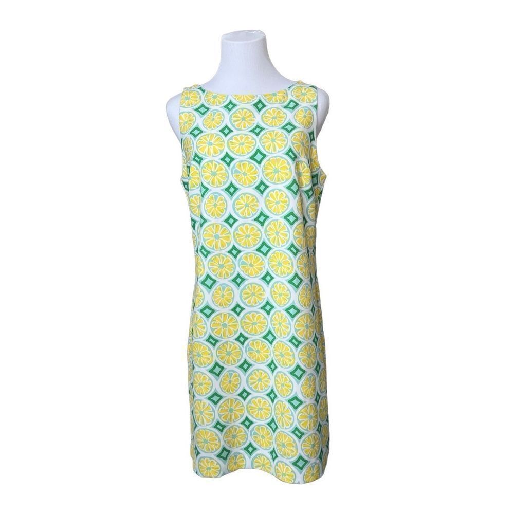 Sail to Sable Lemon Print‎ Sleeveless Shift Dress MEDIUM Diamond Colorful